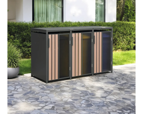 Cache-poubelle pour trois poubelles d'extérieur