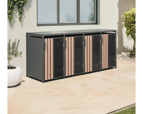 Cache-conteneurs pour trois poubelles en métal et plastique