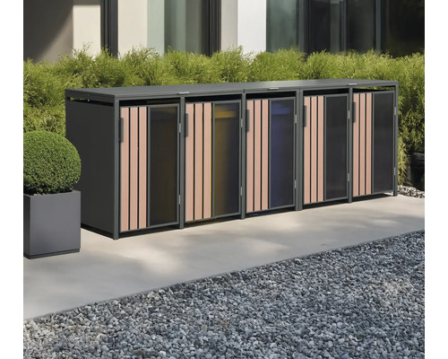 Box à ordures avec plusieurs compartiments pour le tri des déchets à l'extérieur.