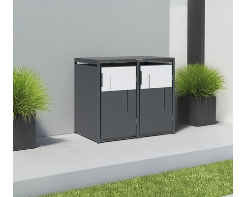 Cache-conteneurs pour deux poubelles avec des accents blancs