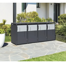 Cache-poubelle pour quatre poubelles sur une terrasse
