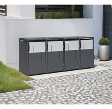 Cache-poubelles pour quatre poubelles devant un mur de maison