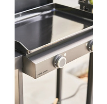 Vue détaillée d'un chariot de grill Forge Adour avec plaque de cuisson et commandes.