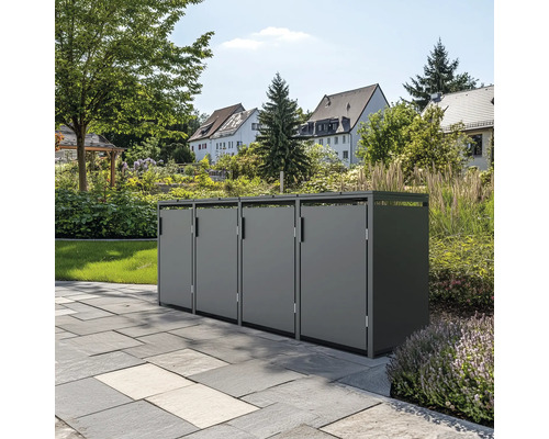 Cache-conteneurs à ordures en métal dans le jardin