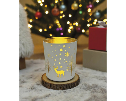 Photophore décoratif avec motif cerf, flocon de neige et arbre pour une ambiance festive