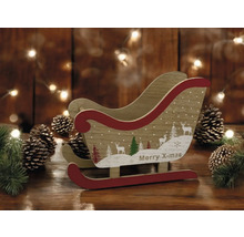 Dekorative Holzschlitten mit Weihnachtsmotiv und Schriftzug