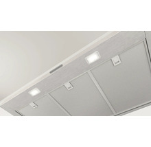 Nahaufnahme einer Dunstabzugshaube mit Beleuchtung und Metallfettfilter