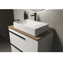 Meuble-lavabo avec vasque à poser rectangulaire, robinetterie et meuble sous-vasque à tiroirs pour la salle de bains
