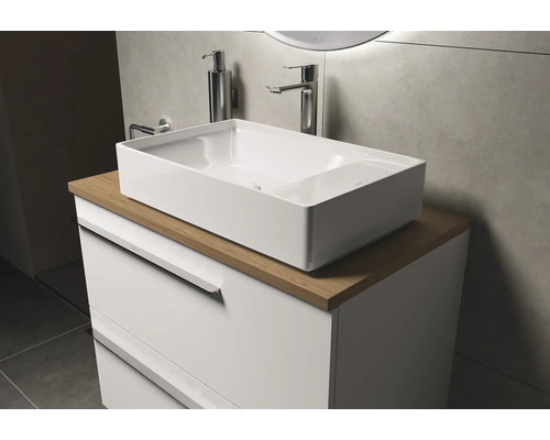 Meuble-lavabo avec vasque à poser, robinet et distributeur de savon