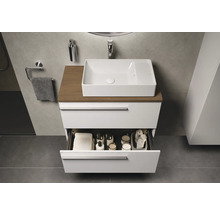 Salle de bain moderne avec lavabo, meuble sous-lavabo avec tiroir et accessoires de salle de bain