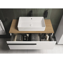 Salle de bains moderne avec meuble-lavabo, tiroir et vasque à poser rectangulaire