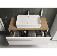 Meuble-lavabo avec vasque, tiroir et étagère dans la salle de bains