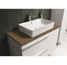 Vasque à poser rectangulaire sur meuble de salle de bain avec tiroirs