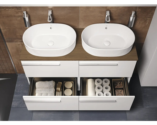 Meuble de salle de bains avec deux lavabos, meuble bas avec tiroirs