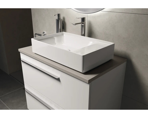 Meuble-lavabo avec armoire et lavabo à poser dans la salle de bains