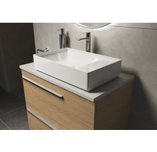Meuble-lavabo avec meuble bas et vasque à poser rectangulaire dans la salle de bains