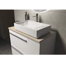 Salle de bains avec vasque à poser, meuble sous-vasque et robinetterie