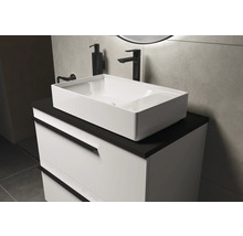 Salle de bains avec vasque à poser, meuble sous-vasque avec tiroirs et robinetterie