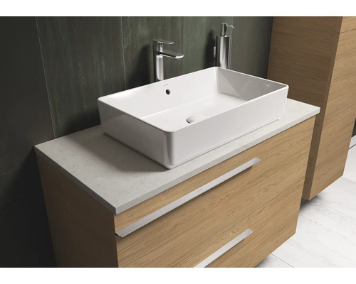 Meuble sous-lavabo avec vasque à poser dans une salle de bain