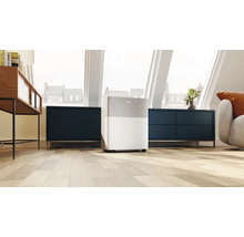 Purificateur d'air Midea dans un salon lumineux avec mobilier moderne