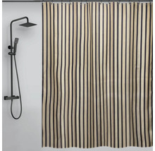 Rideau de douche à rayures verticales à côté d'un ensemble de douche