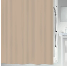 Rideau de douche en tissu beige dans la salle de bain