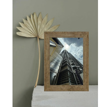 Cadre décoratif avec vue sur un bâtiment et fleur séchée