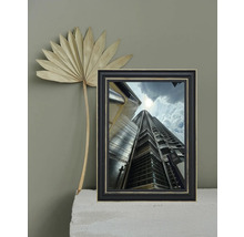 Photo décorative encadrée avec motif architectural et feuille de palmier séchée