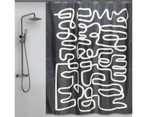 Rideau de douche avec motif abstrait et système de douche