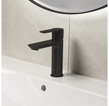 Mitigeur de lavabo noir sur un lavabo