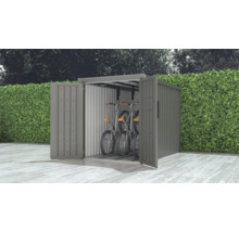 Garage à vélos avec portes ouvertes et vélos à l'intérieur