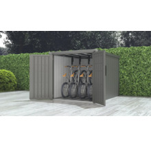 Box à vélos avec portes ouvertes et vélos à l'intérieur