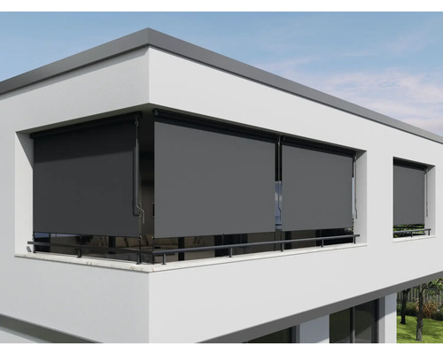 Stores de balcon gris foncé sur un bâtiment moderne pour la protection solaire