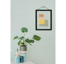 Scène d'intérieur lumineuse avec plante d'intérieur, éléments de décoration et image encadrée au mur