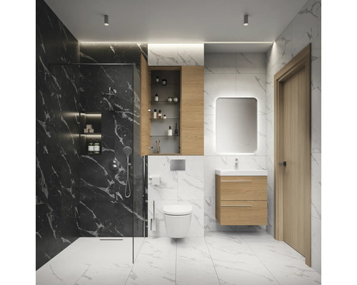 Salle de bain moderne avec douche, lavabo et toilettes