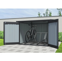 Garage à vélos en métal avec portes ouvertes et range-vélos