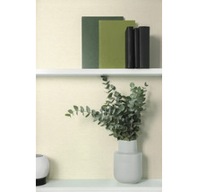 Scène décorative avec des livres et de l'eucalyptus dans un vase sur une étagère