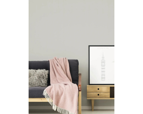 Szene mit Sofa, Kissen, Decke, Bild und Kommode