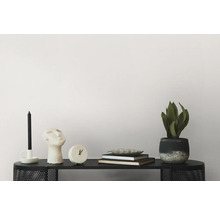 Scène décorative avec bougie, sculpture, horloge, livres et plante en pot sur une étagère.