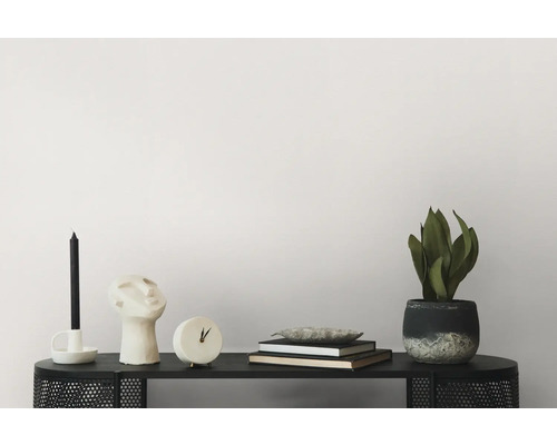 Scène décorative avec bougie, sculpture, horloge, livres et plante en pot sur une étagère.