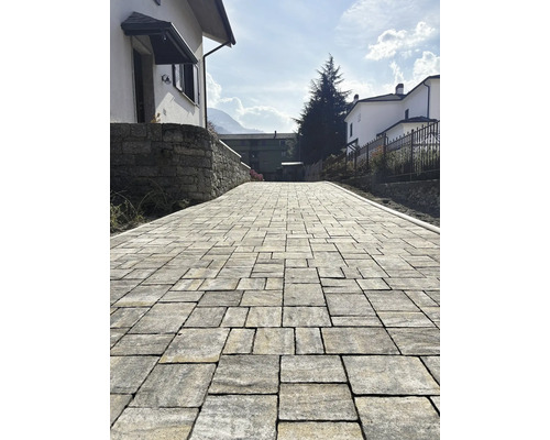 Chemin pavé de pavés entre les maisons