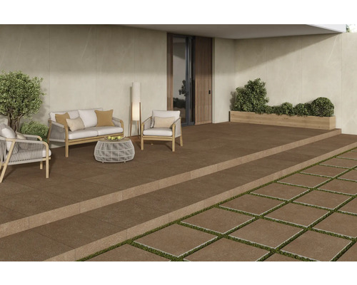 Terrasse avec mobilier de jardin et dalles de sol