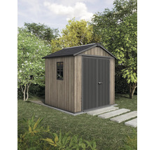 Abri de jardin en bois avec double porte et fenêtre dans le jardin