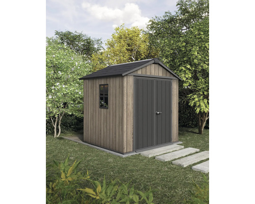 Abri de jardin en bois avec double porte et fenêtre dans le jardin