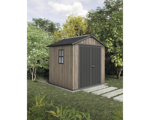 Abri de jardin avec double porte, fenêtre et toit à deux pans dans le jardin