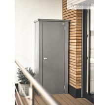 Grauer Geräteschrank aus Metall zur Aufbewahrung im Aussenbereich