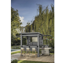 Bar d'extérieur avec barbecue et tabourets dans le jardin