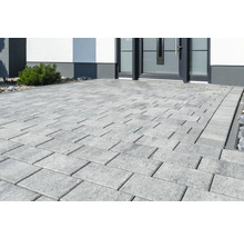 Chemin pavé avec des pavés rectangulaires devant une maison