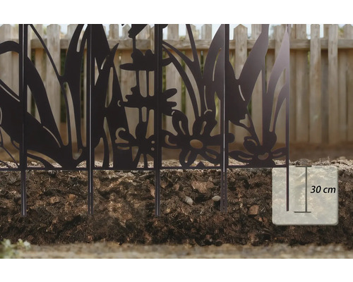 Clôture de jardin avec motif de plantes et profondeur de fixation de 30 centimètres dans le sol