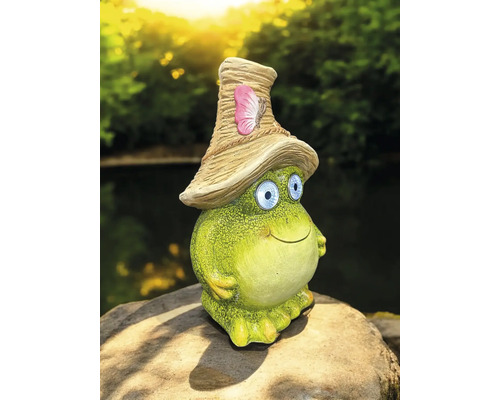 Grenouille décorative avec chapeau et yeux solaires pour le jardin